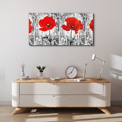 Leinwandbild Rote Mohnblumen auf einem Glashintergrund