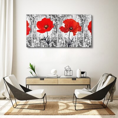 Leinwandbild Rote Mohnblumen auf einem Glashintergrund