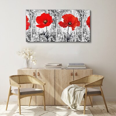 Leinwandbild Rote Mohnblumen auf einem Glashintergrund