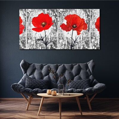 Leinwandbild Rote Mohnblumen auf einem Glashintergrund