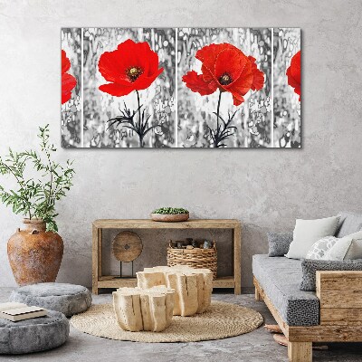Leinwandbild Rote Mohnblumen auf einem Glashintergrund