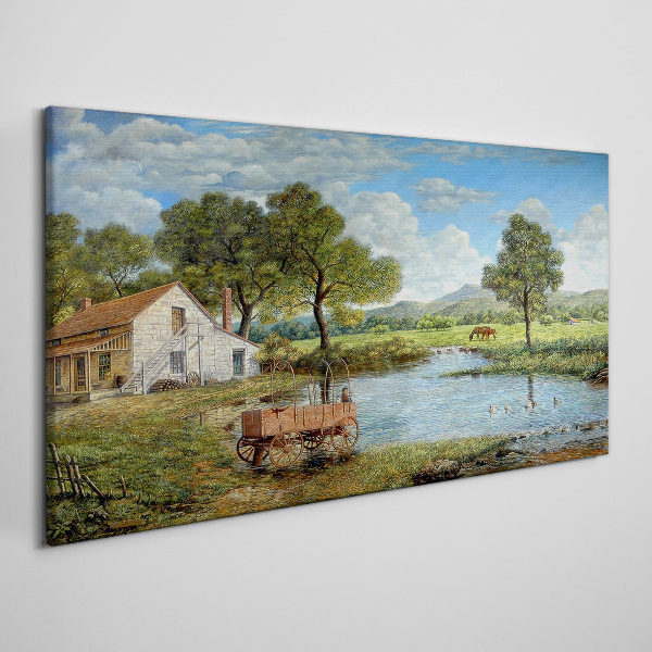 Bild auf leinwand Eine friedliche ländliche Landschaft mit einem Fluss