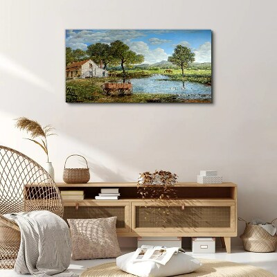 Bild auf leinwand Eine friedliche ländliche Landschaft mit einem Fluss