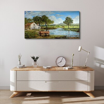 Bild auf leinwand Eine friedliche ländliche Landschaft mit einem Fluss