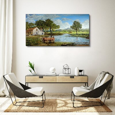 Bild auf leinwand Eine friedliche ländliche Landschaft mit einem Fluss
