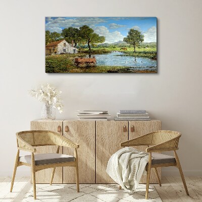 Bild auf leinwand Eine friedliche ländliche Landschaft mit einem Fluss
