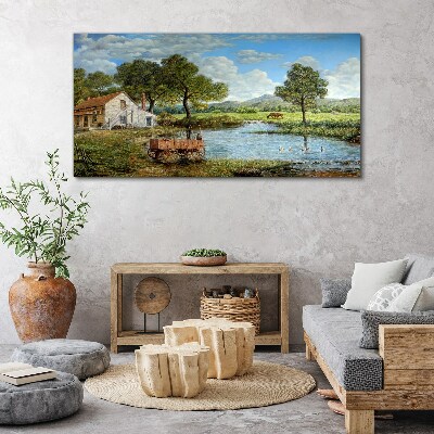 Bild auf leinwand Eine friedliche ländliche Landschaft mit einem Fluss