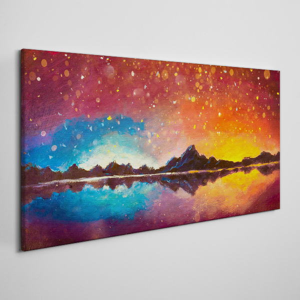 Wandbild Sonnenuntergang über einem Bergsee