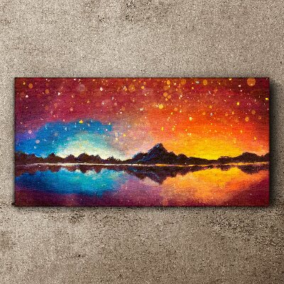 Wandbild Sonnenuntergang über einem Bergsee