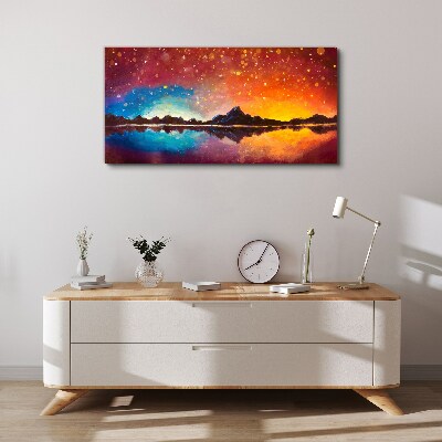 Wandbild Sonnenuntergang über einem Bergsee