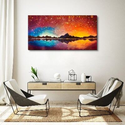 Wandbild Sonnenuntergang über einem Bergsee