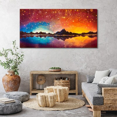 Wandbild Sonnenuntergang über einem Bergsee