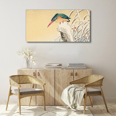 Foto auf leinwand Ein Vogel vor einer zarten Landschaft