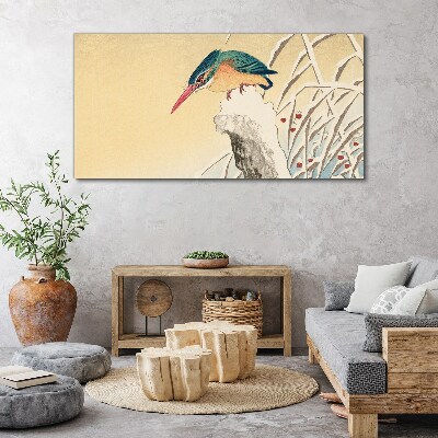 Foto auf leinwand Ein Vogel vor einer zarten Landschaft