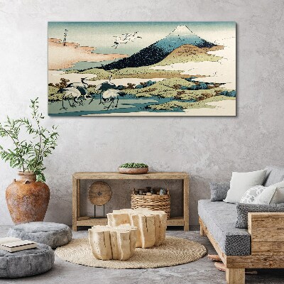 Foto auf leinwand Kraniche an einem Berg