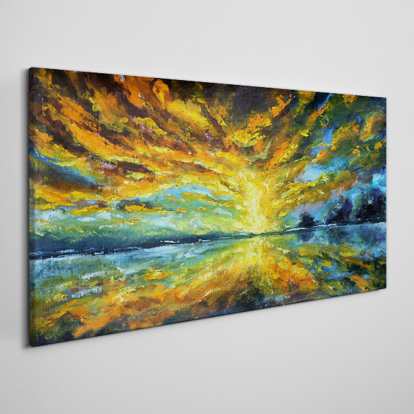 Foto auf leinwand Goldene Wolken über ruhigem Wasser