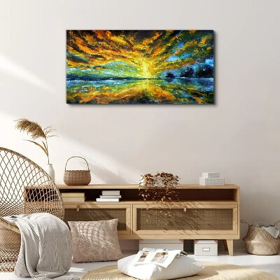 Foto auf leinwand Goldene Wolken über ruhigem Wasser