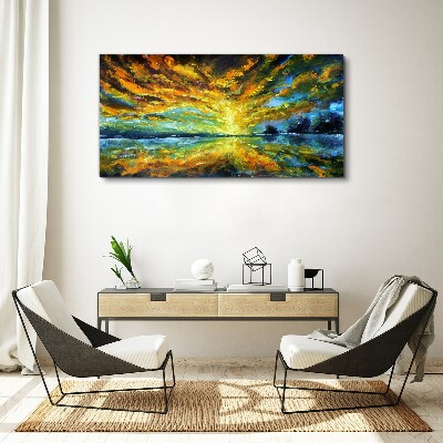 Foto auf leinwand Goldene Wolken über ruhigem Wasser