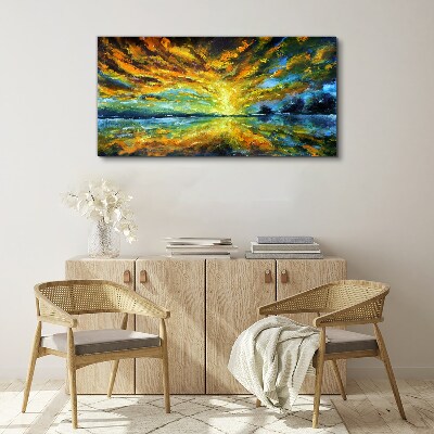 Foto auf leinwand Goldene Wolken über ruhigem Wasser
