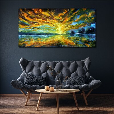 Foto auf leinwand Goldene Wolken über ruhigem Wasser