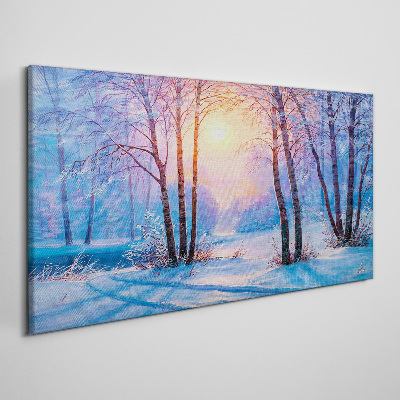 Foto auf leinwand Winterwald Sonnenuntergang Natur