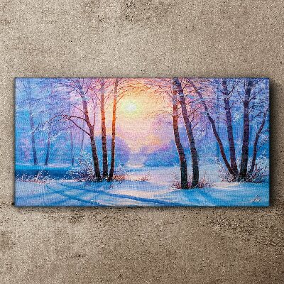 Foto auf leinwand Winterwald Sonnenuntergang Natur