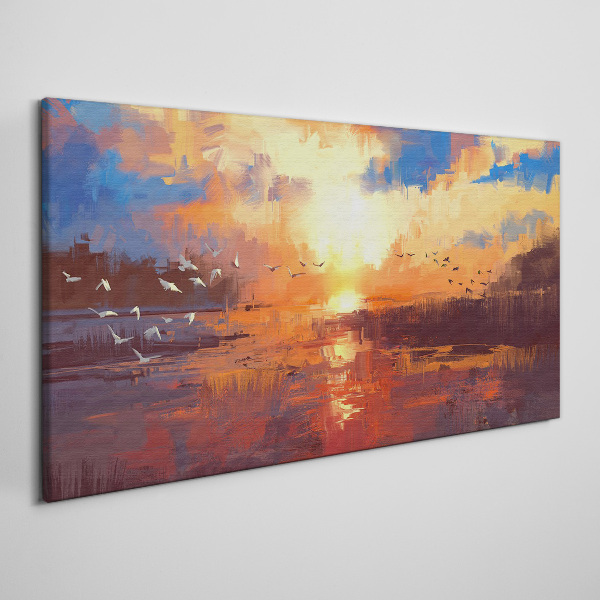 Foto auf leinwand Sonnenuntergang über einem ruhigen See