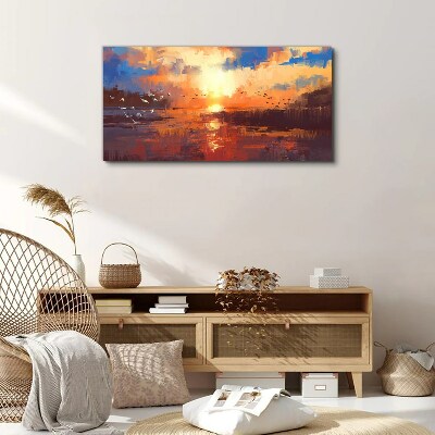 Foto auf leinwand Sonnenuntergang über einem ruhigen See