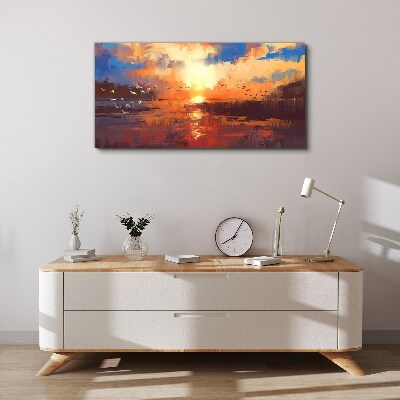 Foto auf leinwand Sonnenuntergang über einem ruhigen See