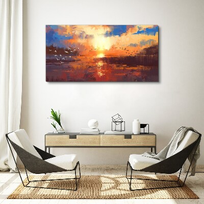 Foto auf leinwand Sonnenuntergang über einem ruhigen See