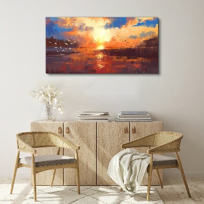 Foto auf leinwand Sonnenuntergang über einem ruhigen See