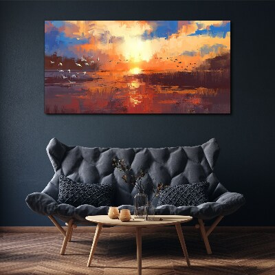 Foto auf leinwand Sonnenuntergang über einem ruhigen See