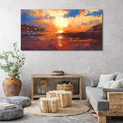 Foto auf leinwand Sonnenuntergang über einem ruhigen See