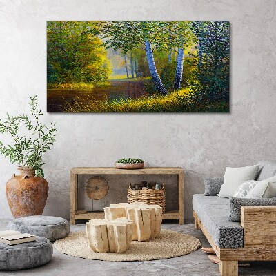 Foto auf leinwand Goldenes Licht am Flussufer