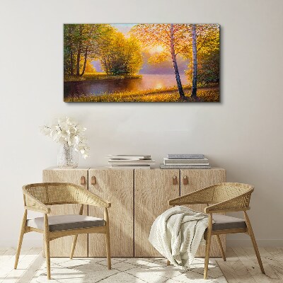 Bild auf leinwand Goldener Morgen am See