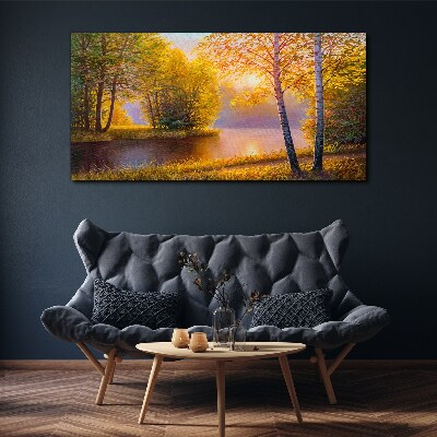 Bild auf leinwand Goldener Morgen am See