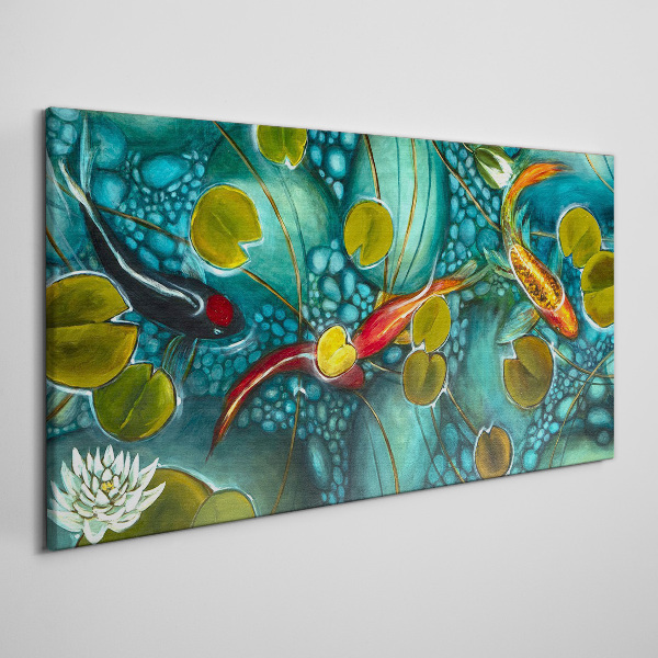Foto auf leinwand Wasserspiegelungen mit Fischen und Seerosen