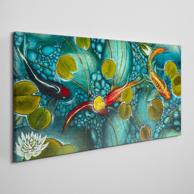 Foto auf leinwand Wasserspiegelungen mit Fischen und Seerosen
