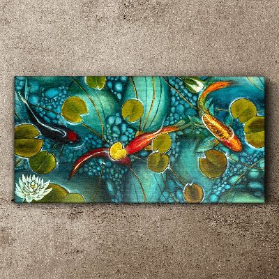 Foto auf leinwand Wasserspiegelungen mit Fischen und Seerosen