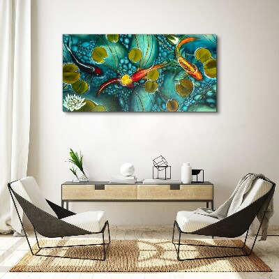 Foto auf leinwand Wasserspiegelungen mit Fischen und Seerosen