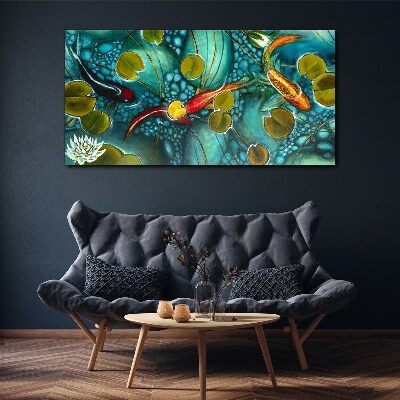 Foto auf leinwand Wasserspiegelungen mit Fischen und Seerosen