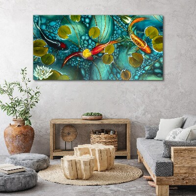 Foto auf leinwand Wasserspiegelungen mit Fischen und Seerosen