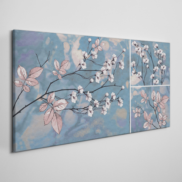 Bild auf leinwand Blumenzweige auf blauem Hintergrund