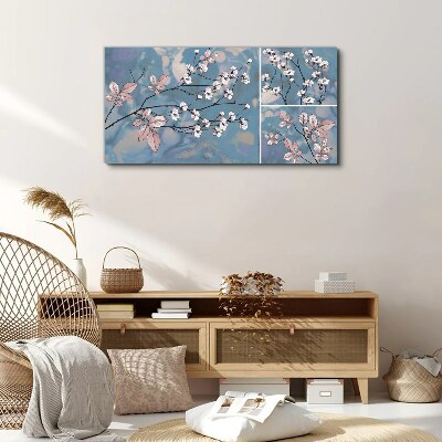 Bild auf leinwand Blumenzweige auf blauem Hintergrund
