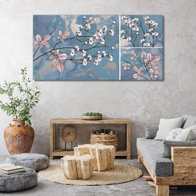 Bild auf leinwand Blumenzweige auf blauem Hintergrund