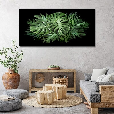 Foto auf leinwand Tropisches Grün auf schwarzem Hintergrund