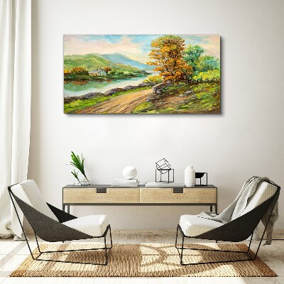 Foto auf leinwand Eine friedliche Landschaft am Fluss