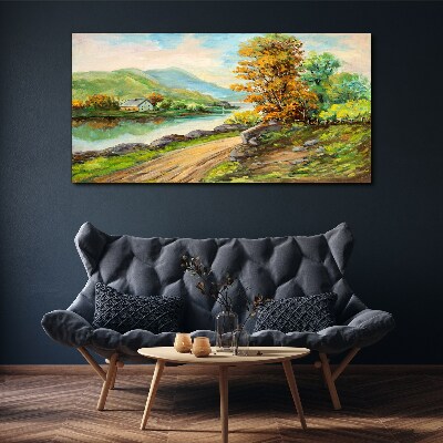Foto auf leinwand Eine friedliche Landschaft am Fluss