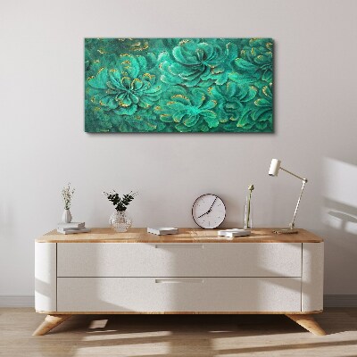 Foto auf leinwand Grüne Blumen mit goldenen Akzenten