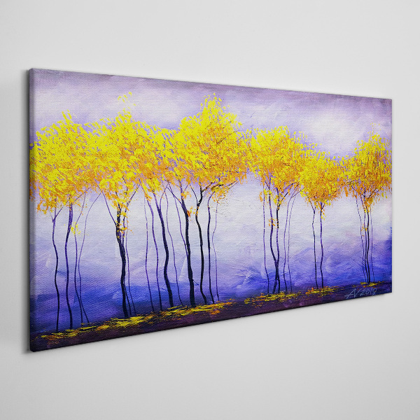 Foto auf leinwand Goldene Bäume in einer violetten Landschaft